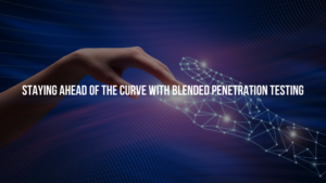 Image of a human hand and AI coming together to depict blended penetration testing