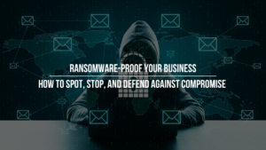 The image showcases a hacker along with the graphical representation of a ransomware attack