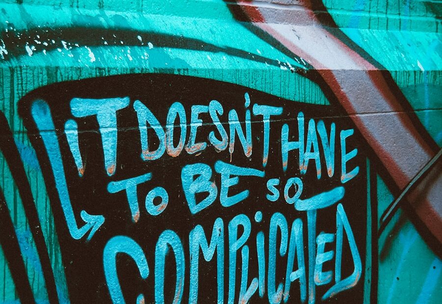 teal and white graffiti wall